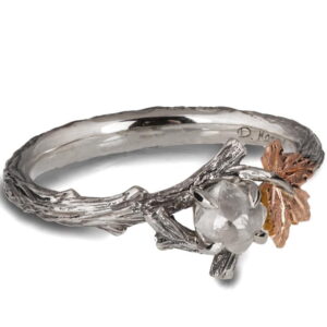 Twig and Maple Leaf Raw Diamond Ring Platinum and Rose Gold Catalogue