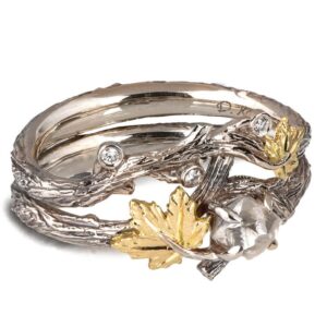 Twig and Maple Leaf Raw Diamond Bridal Set Yellow Gold Catalogue