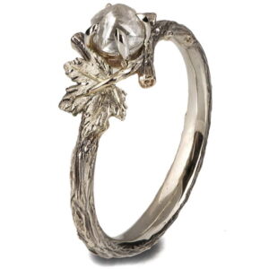 Twig and Maple Leaf Raw Diamond Ring White Gold Catalogue