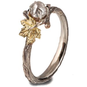Twig and Maple Leaf Raw Diamond Ring Yellow Gold Catalogue