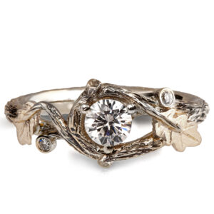 Twig and Oak Leaf Engagement Ring White Gold and Diamond