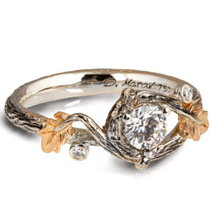 Twig and Oak Leaf Engagement Ring Rose Gold and Moissanite Catalogue