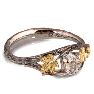 Twig and Maple Leaf Raw Diamond Ring Yellow Gold Catalogue