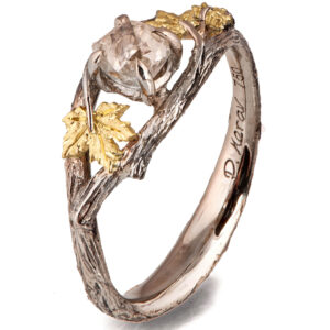 Twig and Maple Leaf Raw Diamond Ring Yellow Gold Catalogue