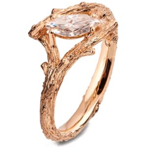 Marquise Moissanite Twig Engagment Ring Rose Gold Catalogue