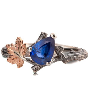 Twig and Maple Leaf Engagement Ring Rose Gold and Sapphire Catalogue