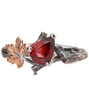 Platinum and Rose Gold Twig and Maple Leaf Engagement Ring Set With Ruby Catalogue