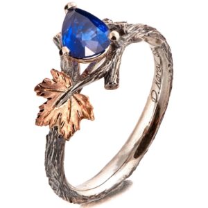 Twig and Maple Leaf Engagement Ring Rose Gold and Sapphire Catalogue