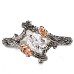 Marquise Moissanite Twig Engagment Ring Platinum and Rose Gold Catalogue