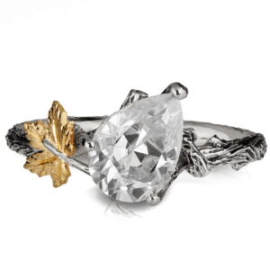 Twig and Maple Leaf Engagement Ring Platinum and 2ct Diamond