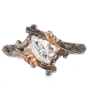 Marquise Moissanite Twig Engagment Ring White Gold Catalogue