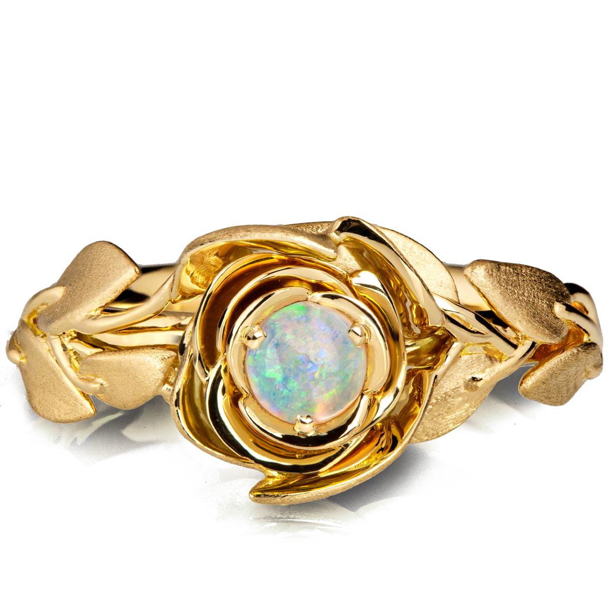 14 Karat Yellow Gold Natural Australian Opal Ring with Halo of Finest –  Aurum Jewelers