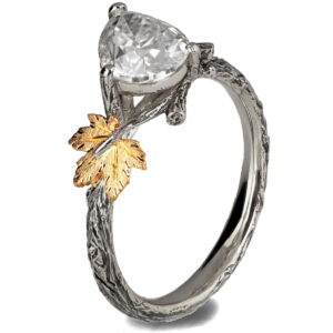 Twig and Maple Leaf Engagement Ring Platinum and Gold and 2ct Moissanite Catalogue