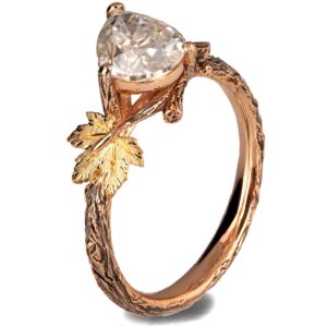 Twig and Maple Leaf Engagement Ring Rose Gold and 2ct Moissanite Catalogue