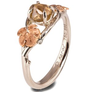 Raw Diamond Twig and Fig Leaves Ring White Gold Catalogue