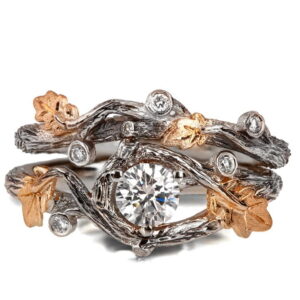 Twig and Oak Leaf Bridal Set Platinum and Moissanite