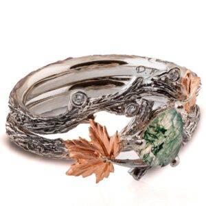 Twig and Maple Leaf Bridal Set Platinum and Moss Agate Catalogue