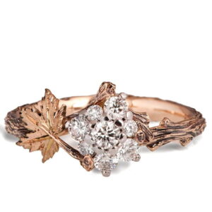 Twig and Maple Leaf Diamond Cluster Engagement Ring Rose Gold Catalogue