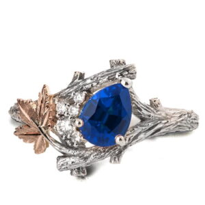 Maple Leaf Sapphire and Diamonds Cluster Engagement Ring Platinum and Rose Gold Catalogue