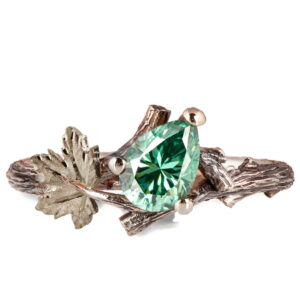 Twig and Maple Leaf Engagement Ring White Gold and Green Moissanite Catalogue