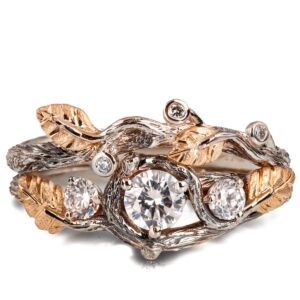 Three Stones Leaves Bridal Set Rose Gold and Diamonds Catalogue