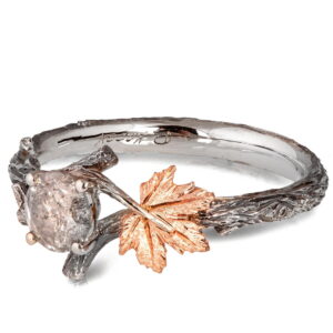 Twig and Maple Leaf Engagement Ring Platinum and Rustic Salt & Pepper Diamond Catalogue