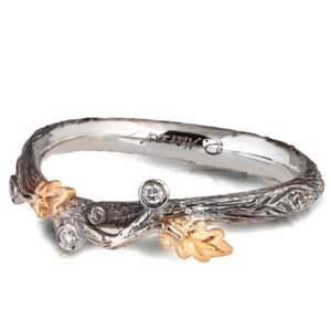 Twig and Oak Leaf Wedding Band Platinum and Rose Gold Catalogue