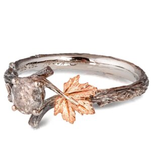 Twig and Maple Leaf Engagement Ring Rose Gold and Rustic Salt & Pepper Diamond Catalogue