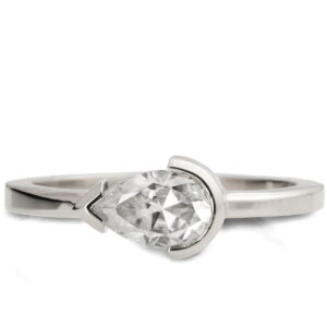 Platinum Horizontal Set Pear-Shaped Minimalistic Diamond Engagement Ring