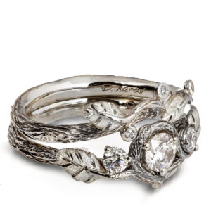 Three Stones Leaves Bridal Set White Gold and Diamonds Catalogue