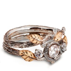 Three Stones Leaves Bridal Set Rose Gold and Diamonds Catalogue