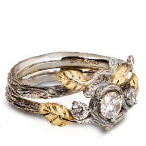 Three Stones Leaves Bridal Set Yellow Gold and Diamonds Catalogue
