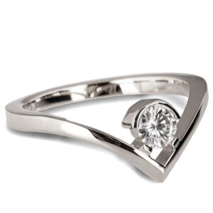 Platinum Geomtric Minimalistic Chevron Diamond Engagement Ring