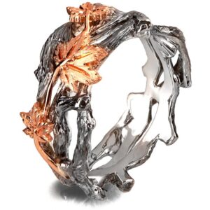 Twig and Maple Leaves Wedding Band Platinum and Rose Gold Catalogue