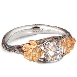 Twig and Fig Leaves Engagement Platinum and Rose Gold and Moissanite Catalogue