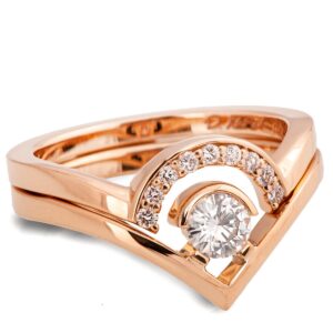 Rose Gold Geomtric Minimalistic Chevron Diamond Bridal Set Catalogue