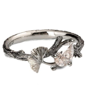 Twig and Ginkgo Leaf Engagement Ring White Gold and Moissanite Catalogue