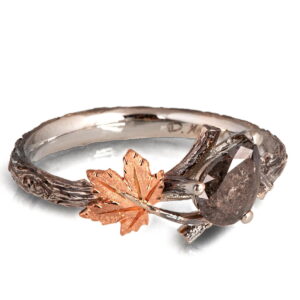 Twig and Maple Leaf Engagement Ring Rose Gold and Rustic Salt & Pepper Diamond Catalogue