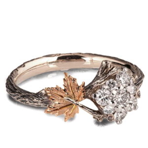 Twig and Maple Leaf Diamond Cluster Engagement Ring White and Rose Gold Catalogue
