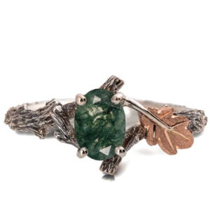 Oak Leaf Green Moss Agate Engagement Ring Rose Gold Catalogue