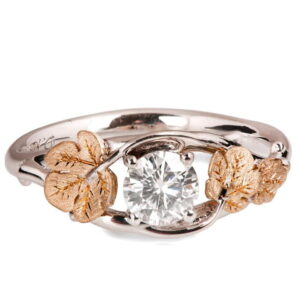 Twig and Fig Leaves Engagement Platinum and Rose Gold and Moissanite Catalogue