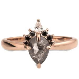 Rose Gold Salt and Pepper Pear Diamond Semi Halo Crown Engagement Ring