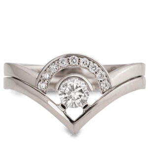 White Gold Geomtric Minimalistic Chevron Diamond Bridal Set Catalogue