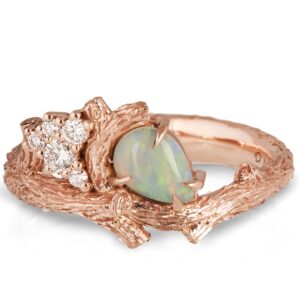 Rose Gold Opal and Diamonds Cluster Twig Ring Catalogue