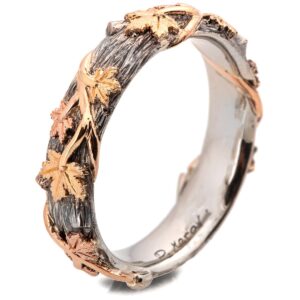 Twig and Maple Leaves Wedding Band in Platinum, Yellow and Rose Gold Catalogue