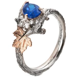 Maple Leaf Sapphire and Diamonds Cluster Engagement Ring Platinum and Rose Gold Catalogue