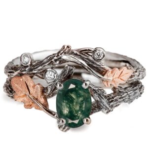 Oak Leaf Green Moss Agate Bridal Set Platinum and Rose Gold Catalogue