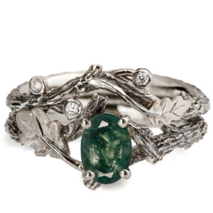 Oak Leaf Green Moss Agate Bridal Set White Gold Catalogue
