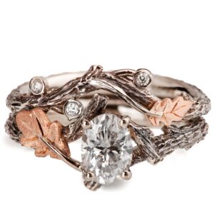 Twig and Oak Leaf Bridal Set Rose Gold and Oval Diamond Catalogue