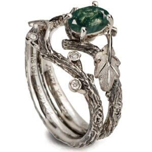Oak Leaf Green Moss Agate Bridal Set White Gold Catalogue